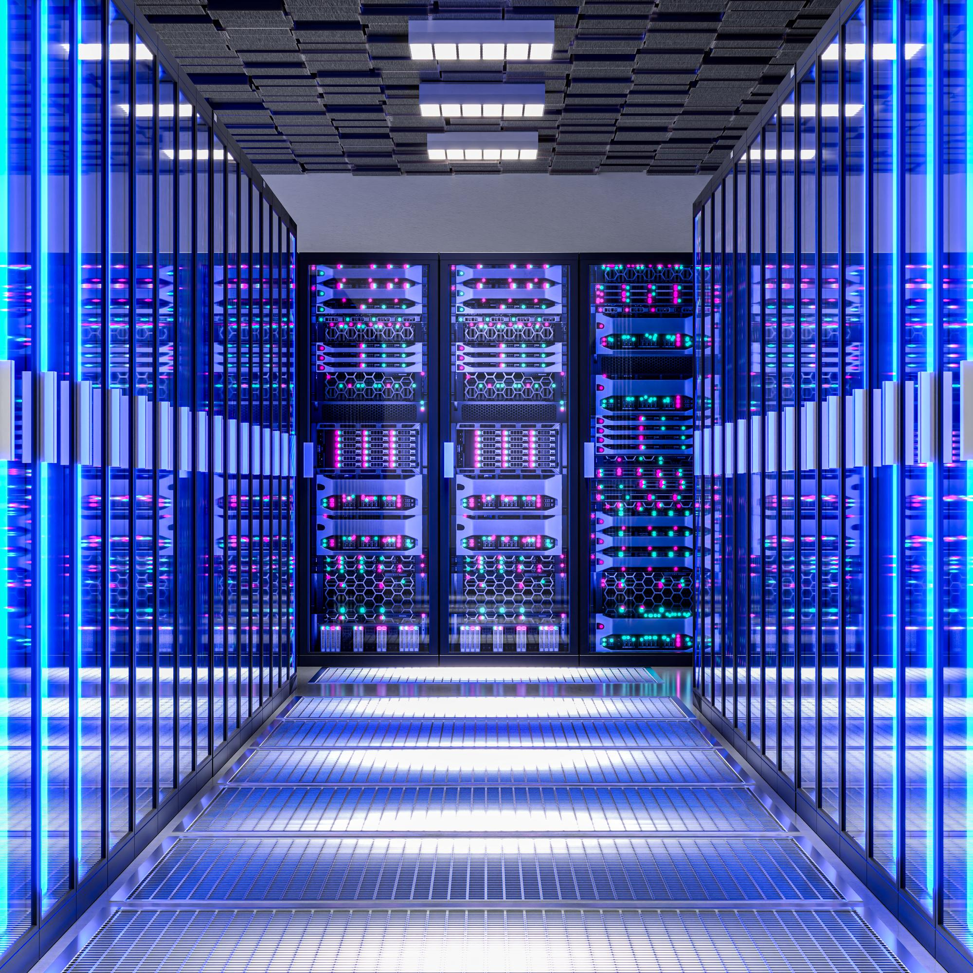 High-performance data centre server room supporting mission critical infrastructure commissioning and technical project delivery