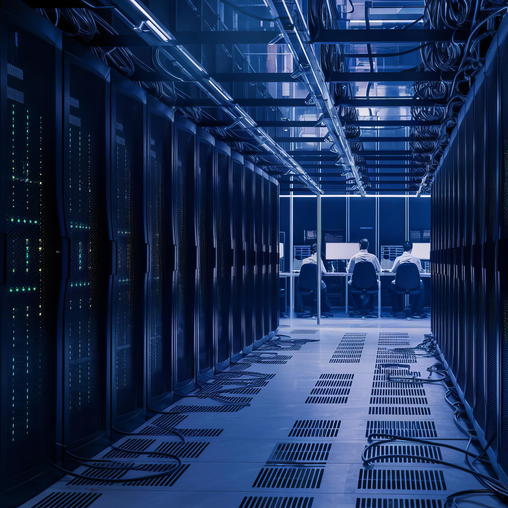 Data centre operations team monitoring mission critical infrastructure and technical commissioning systems